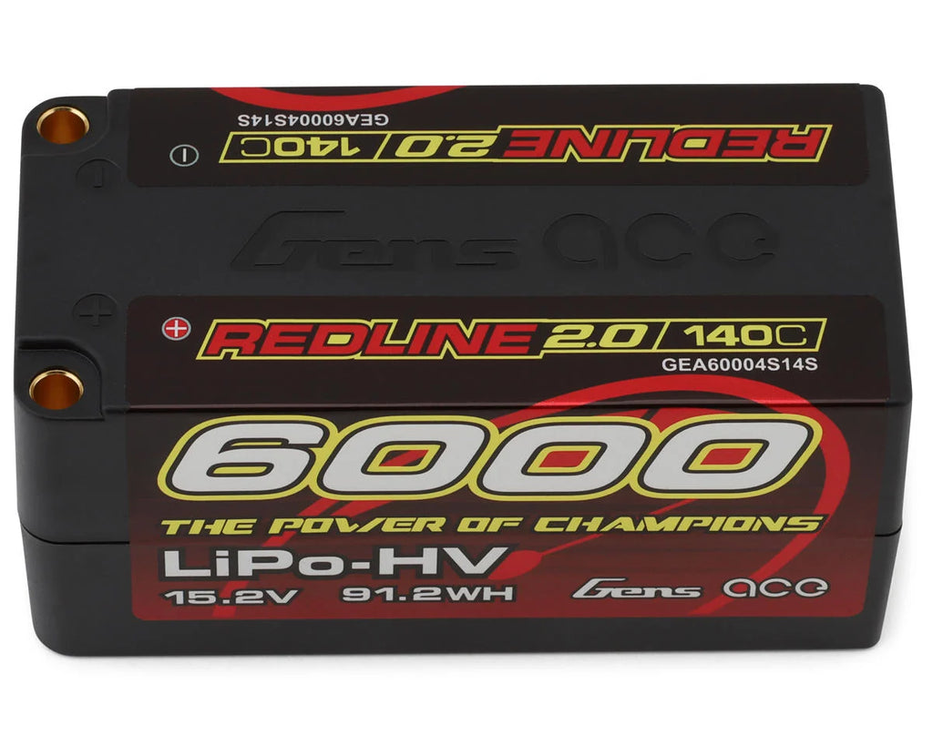 Gens Ace Redline 2.0 4S Shorty LiHV Battery 140C (15.2V/6000mAh) w/5mm Bullets (Buggy)