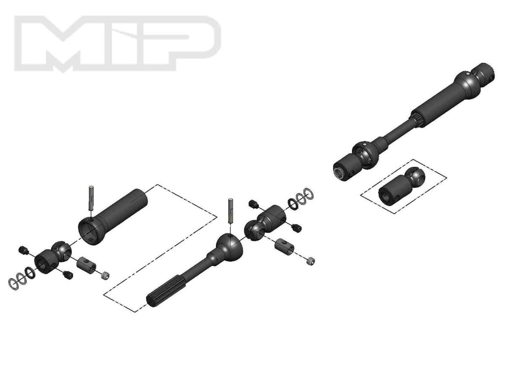 MIP X-Duty™, Center Drive Kit, 115mm to 140mm w/ 5mm Hubs, Axial Wraith, SCX10 Trail Honcho, Wrangler, Cherokee #18160