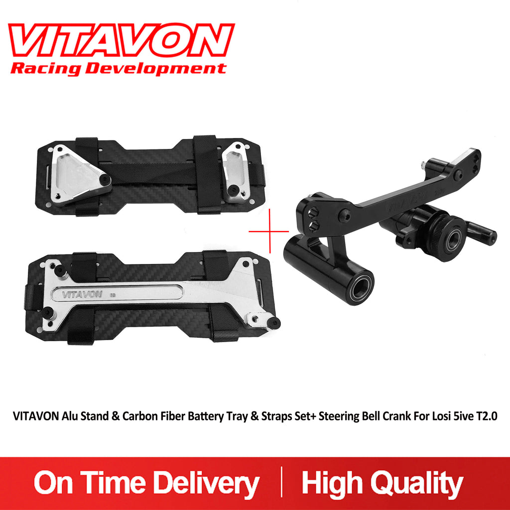 VITAVON Alu Stand & Carbon Fiber Battery Tray & Straps Set+ Steering Bell Crank For Losi 5ive T2.0 - Vitavon - 5T00005