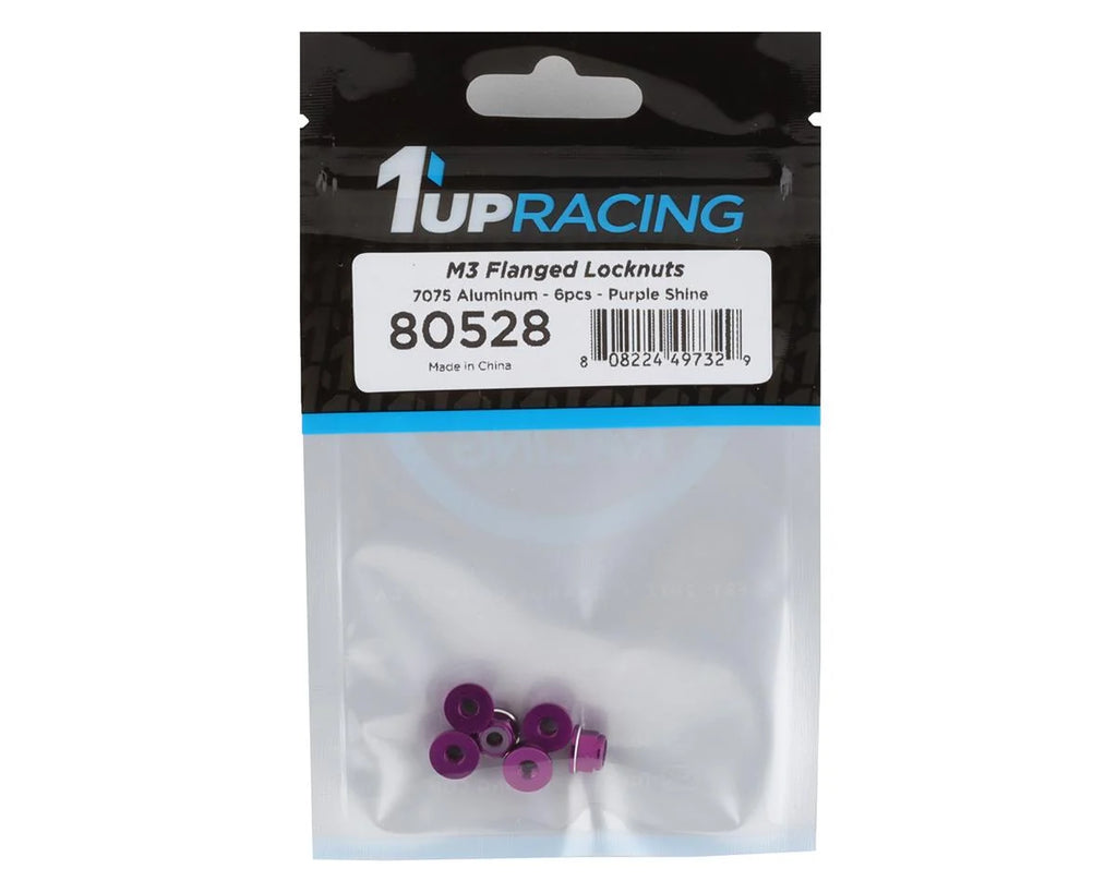 1UP Racing 3mm Aluminum Flanged Locknuts w/Chamfered Finish (Red) (6)