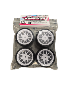 Sweep - D36 D-SPEC Asphalt TC tire 4pc set Pre-glued - Thick Soft Insert - White 12 Spoke Wheels