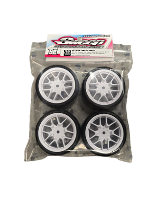 Sweep - D36 D-SPEC Asphalt TC tire 4pc set Pre-glued - Thick Soft Insert - White 12 Spoke Wheels