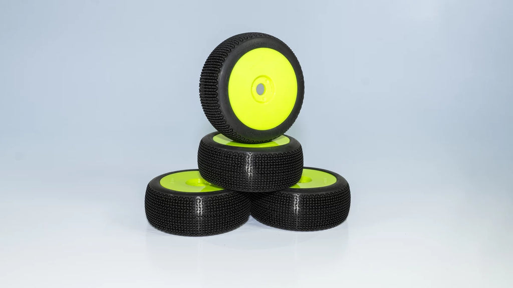 DIALED-RC V1 Super Soft 1/8 Buggy Tires Pre-Glued (Pre-mounted) (White Dish) (4) - DRC-9420-V1SSGYD
