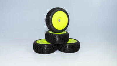 DIALED-RC V1 Super Soft 1/8 Buggy Tires Pre-Glued (Pre-mounted) (White Dish) (4) - DRC-9420-V1SSGYD