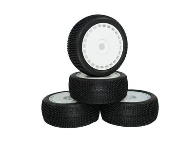 DIALED-RC V4 Soft 1/8 Buggy Tires Pre-Glued (Pre-mounted) (White Spoke) (4) - DRC-9420-V4SGW