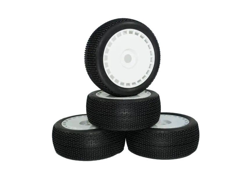 DIALED-RC V4 Super Soft 1/8 Buggy Tires Pre-Glued (Pre-mounted) (White Spoke) (4) - DRC-9420-V4SSGW
