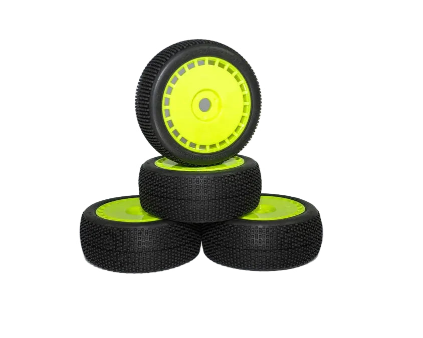 DIALED-RC V4 Soft 1/8 Buggy Tires Pre-Glued (Pre-mounted) (Yellow Spoke) (4) - DRC-9420-V4SGY
