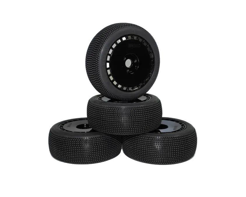 DIALED-RC V6 Hard 1/8 Buggy Tires Pre-Glued (Pre-mounted) (Black Spoke) (4) - DRC-9420-V6HGB