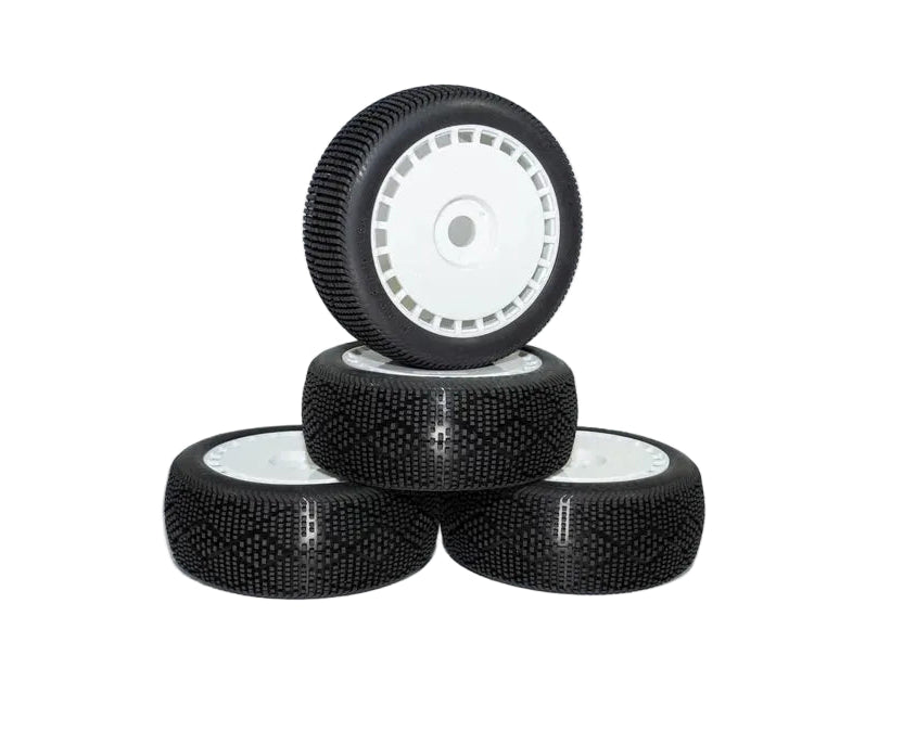DIALED-RC V7 Soft Long Wear 1/8 Buggy Tires Pre-Glued (Pre-mounted) (White Spoke) (4) - DRC-9420-V7SLGW