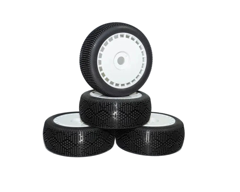 DIALED-RC V7 Super Soft 1/8 Buggy Tires Pre-Glued (Pre-mounted) (White Spoke) (4) - DRC-9420-V7SSGW