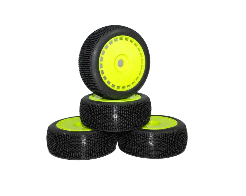 DIALED-RC V7 Soft 1/8 Buggy Tires Pre-Glued (Pre-mounted) (Yellow Spoke) (4) - DRC-9420-V7SGY