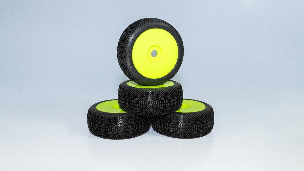 DIALED-RC V3 Super Soft 1/8 Buggy Tires Pre-Glued (Pre-mounted) (Yellow Dish) (4)