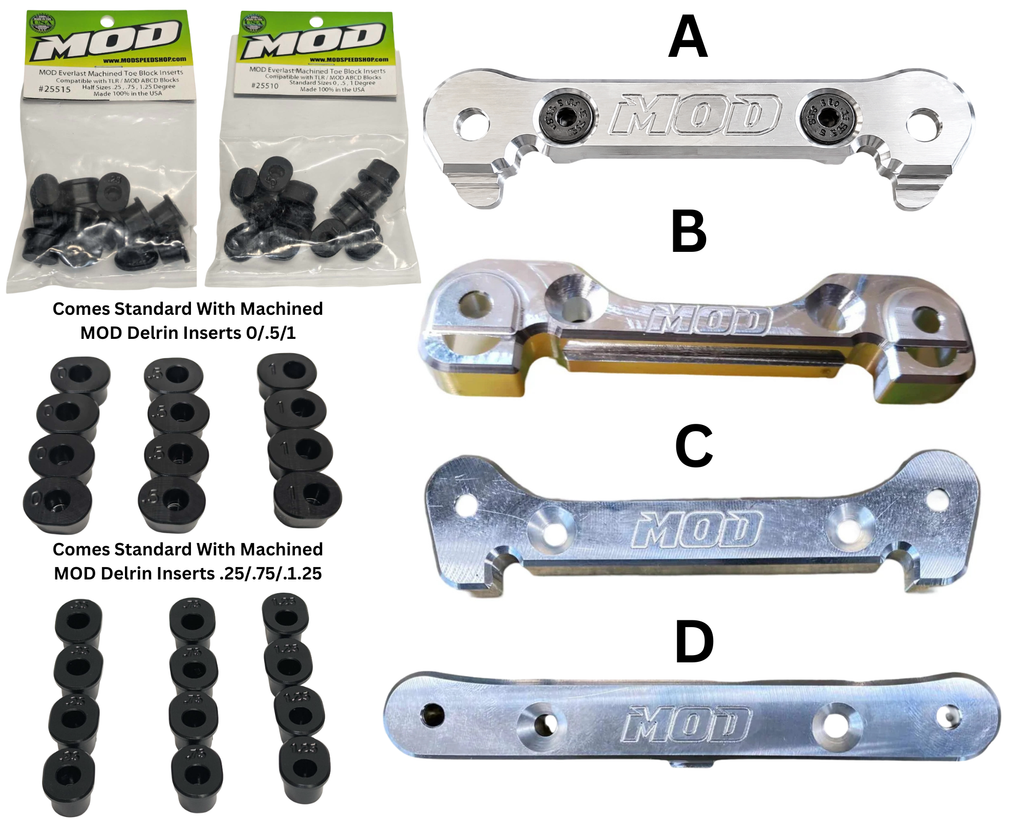 MOD Everlast Aluminum Adjustable Hinge Pin Block w/machined MOD Delrin Inserts Losi / TLR 3.0 / 2.0 / 1.0